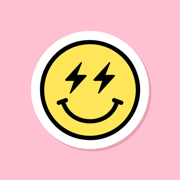 Şimşek Gözlü Emoji Çıkartması Şimşek Gözlü Sarı Yüz Siyah Çizgili — Stok Vektör
