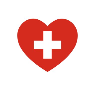 Aşk İsviçre sembolü, kalp şeklinde İsviçre bayrağı simgesi, basit vektör illüstrasyonu