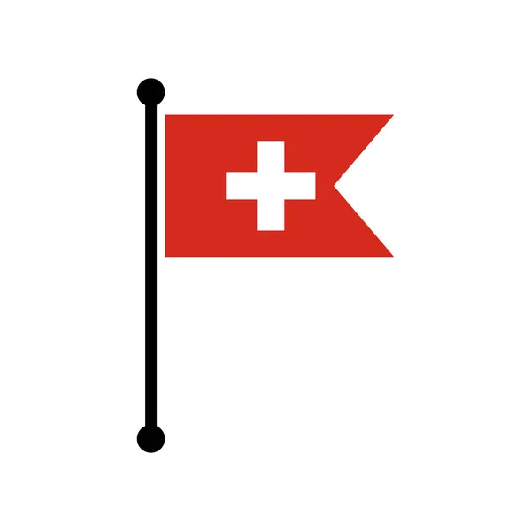 旗竿のスイス国旗 スイス国旗地図ポインタのレイアウト 単純なベクトル図 — ストックベクタ