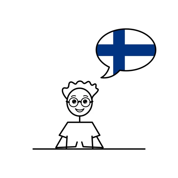 Finnish Speaking Cartoon Boy Speech Bubble Flag Finland Colors Męski — Wektor stockowy
