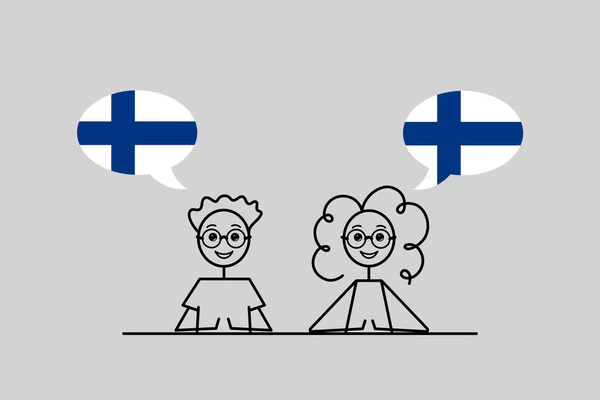 Finlandés Hablando Niño Chica Con Burbujas Bandera Finlandia Colores Aprendizaje — Vector de stock