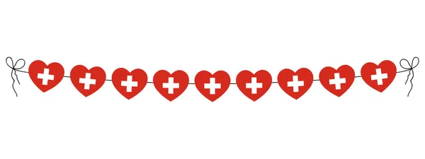 Svájci Nemzeti Nap Svájci Zászló Szív Koszorú Szívek Lánca Dekoráció — Stock Vector