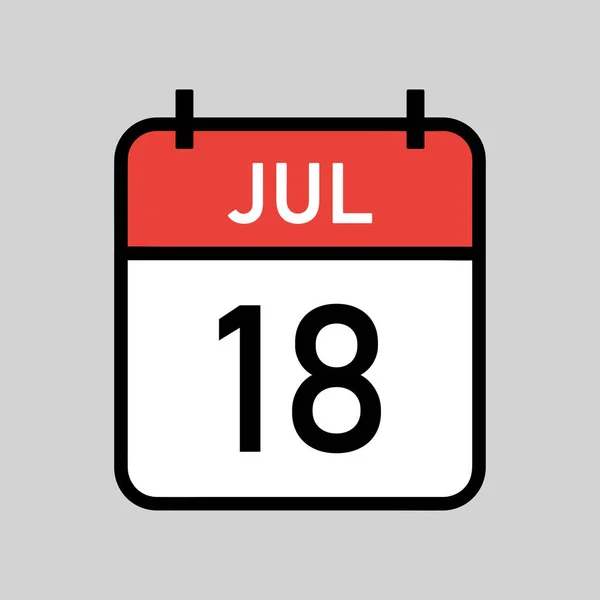Lipca Czerwony Biały Kolor Strony Kalendarza Czarnym Zarysem Data Kalendarza — Wektor stockowy