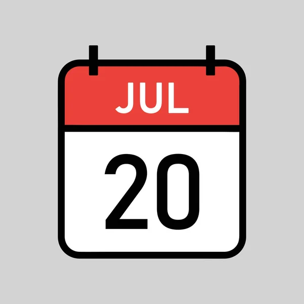 黒アウトライン付き7月20日 赤と白の色のカレンダーページ カレンダーの日付シンプルなベクトルイラスト — ストックベクタ