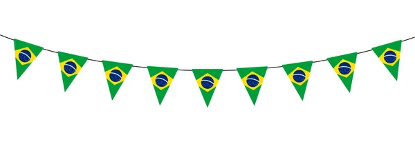 ブラジル独立記念日 ブラジルのペナントでガーランドをバンティング 三角旗の文字列 パノラマベクトル装飾要素 — ストックベクタ