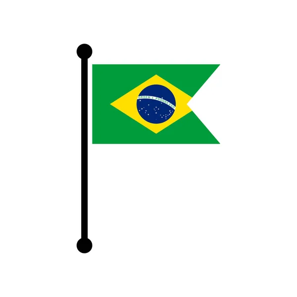 旗杆上的巴西国旗 巴西国旗地图指针布局 简单的矢量图解 — 图库矢量图片