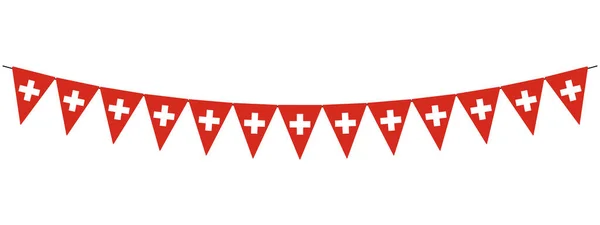 Día Nacional Suiza Guirnaldas Con Banderines Suizos Rojo Blanco Fiesta — Vector de stock