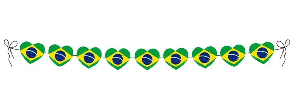 Бразильский Флаг Сердца Гирлянды Нити Сердец Украшения Простые Векторные Иллюстрации — стоковый вектор
