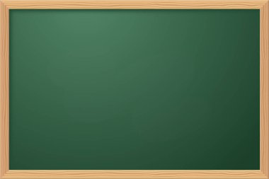 Okul karatahtası, ahşap çerçeveli boş şablon, yeşil karatahta, vektör arkaplan