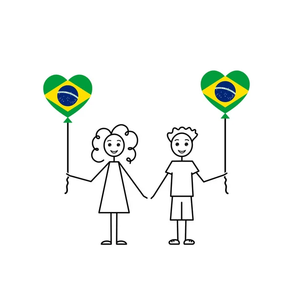 Niños Brasileños Amor Brasil Bosquejo Niña Niño Con Corazón Forma — Archivo Imágenes Vectoriales