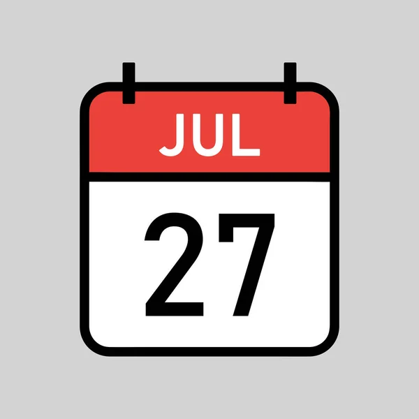Ιουλ Κόκκινο Και Λευκό Χρώμα Ημερολογίου Σελίδα Μαύρο Περίγραμμα Ημερολογιακή — Διανυσματικό Αρχείο