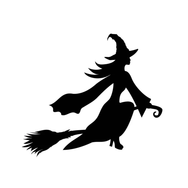 Čarodějnice Koštěti Černá Vektorová Silueta Halloween Design Element — Stockový vektor