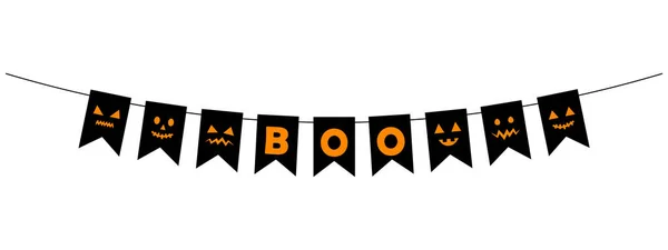 Halloween Boo Bunting Garland Black Pennants Orange Letters Party Banner — Stock Vector