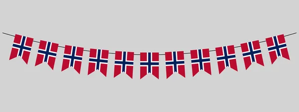 挪威国旗花环 挂在派对绳子上 狂欢节 挪威国庆节 束腰装饰 简单的矢量元素 — 图库矢量图片