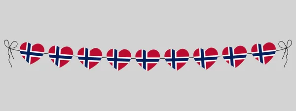 Norweski Dzień Narodowy Flaga Norweskich Serc Girlanda Ciąg Serc Dekoracja — Wektor stockowy