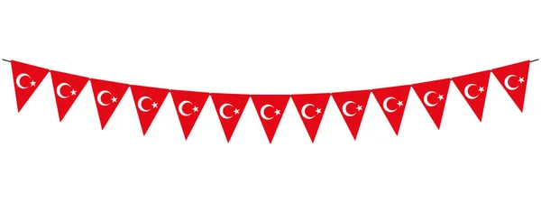 Törökország Napja Díszítő Füzér Török Zászlókkal Piros Fehér Háromszög Alakú — Stock Vector