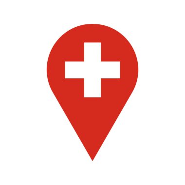 İsviçre lokasyon iğnesi, GPS işareti, İsviçre sembolü, vektör bize işaret bul, beyaz haçlı basit kırmızı element