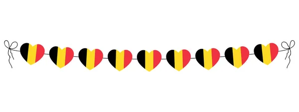 Belgian Bandeira Corações Guirlanda Corda Bélgica Bandeira Corações Decoração Ilustração — Vetor de Stock