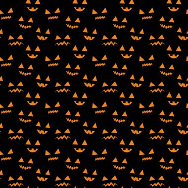 Cadılar Bayramı şenliksiz desen, turuncu cadılar bayramı kabağı siyah arka planda siluetler, vektör