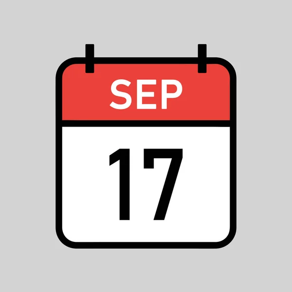 Září Červená Bílá Barva Kalendář Stránka Černým Obrysem Kalendář Datum — Stockový vektor