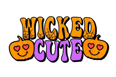 Çok şirin harf, modaya uygun Cadılar Bayramı tişörtü tasarımı, tatil vektör illüstrasyonu