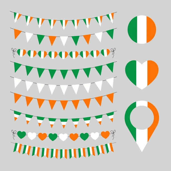 Guirlande Drapeau Irlandais Amour Irlande Symboles Décoratifs Ensemble Éléments Vectoriels — Image vectorielle