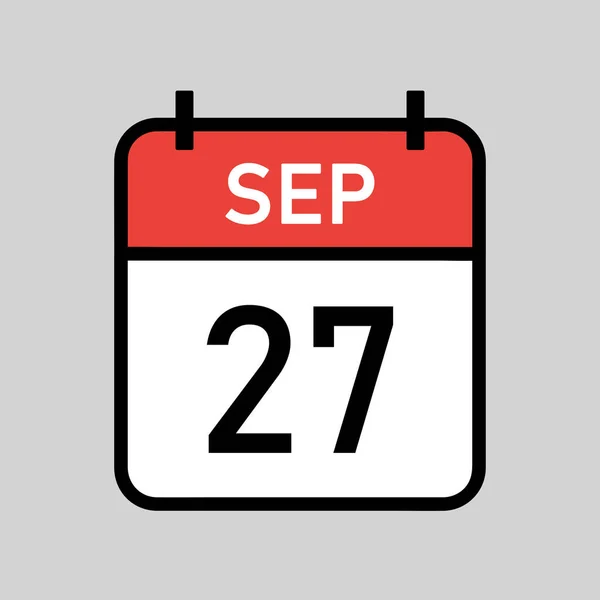 Сентября Страница Календаря Красного Белого Цветов Черным Контуром Дата Календаря — стоковый вектор