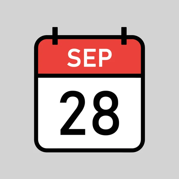 Septembre Page Calendrier Couleur Rouge Blanc Avec Contour Noir Date — Image vectorielle