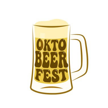 Okto Bira Festivali 'nde bir kupa bira, geleneksel festival için grafik tasarımı Oktoberfest 2023 kutlaması, vektör illüstrasyonu
