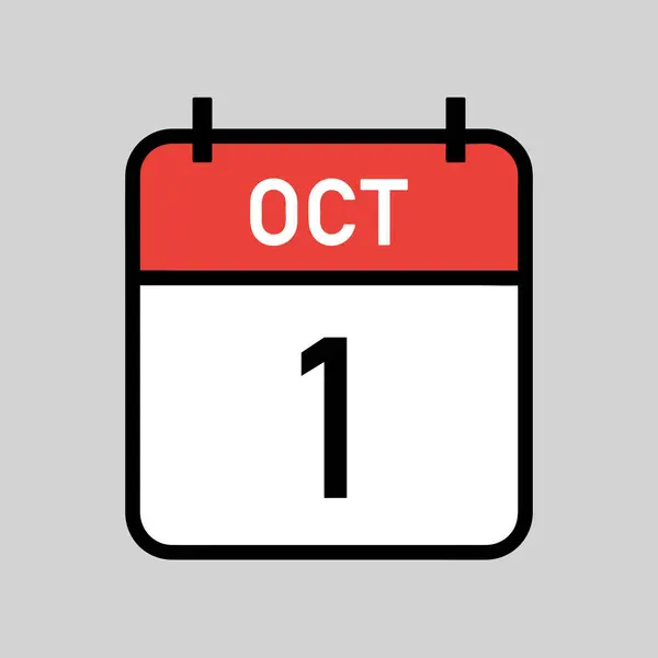 Październik Czerwony Biały Kolor Strony Kalendarza Czarnym Zarysem Data Kalendarza — Wektor stockowy