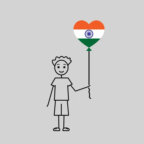 Indiański Chłopiec Miłość Indie Szkic Chłopiec Balonem Kształcie Serca Czarna — Wektor stockowy