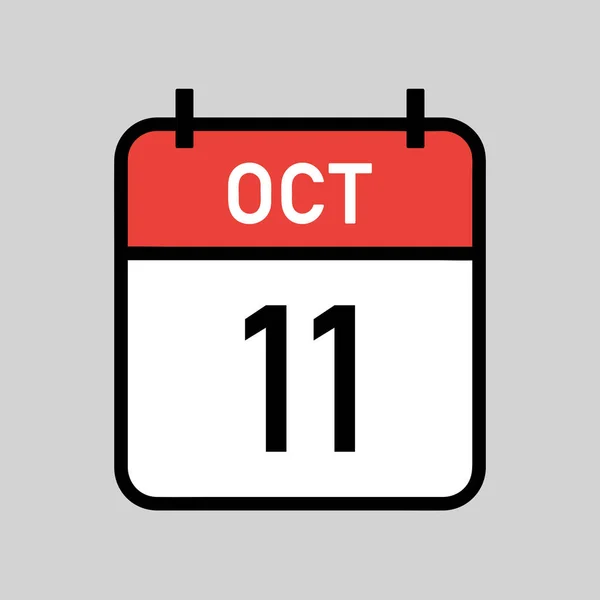 10月 ブラックアウトライン カレンダー日付の赤と白のカレンダーのページ シンプルなベクターイラスト — ストックベクタ