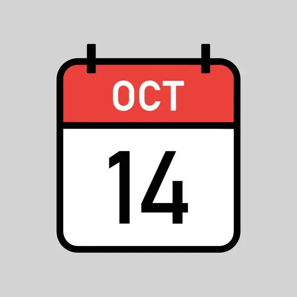 Oktober Rode Witte Kleur Kalender Pagina Met Zwarte Omtrek Kalenderdatum — Stockvector