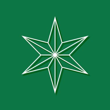 Noel yıldızı, yeşil arkaplanda izole edilmiş beyaz geometrik sembol, düzenlenebilir vuruş, ince çizgi dekoratif vektör tasarım elementi