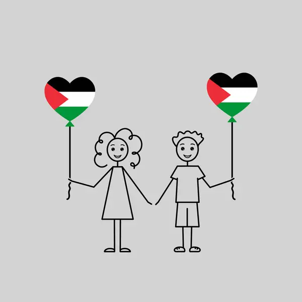 Filistinli Çocuklar Filistin Skecini Sevin Kalp Şeklinde Balonu Olan Kız Telifsiz Stok Vektörler