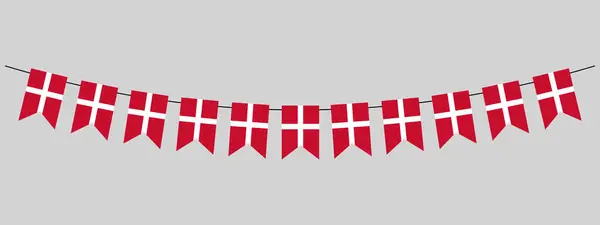 Danimarka bayrağı çelengi, parti için ipte flamalar, karnaval, festival, kutlama, bunting dekoratif flamalar, panoramik vektör çizimi