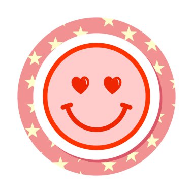 in love emoji sticker with heart eyes, pink and red combo, groovy aesthetic, disco inspired simple vector design element