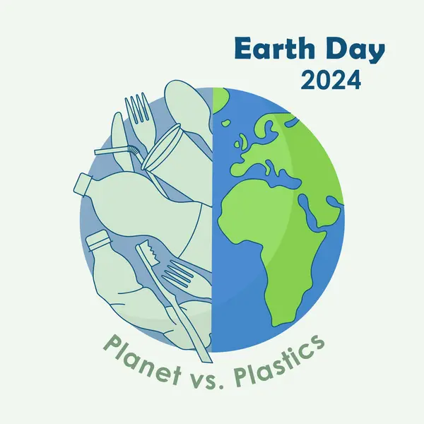 Uluslararası Toprak Ana Günü 2024, Plastik Kare Vektör Posteri, Plastik Kirliliği Gezegeni