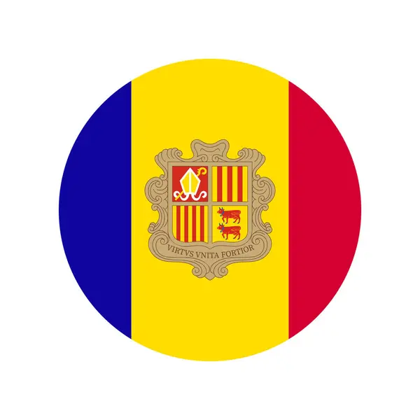 Andorra Yapımı Andorra Ulusal Bayrak Renkleri Ile Yuvarlak Ülke Bayrağı — Stok Vektör