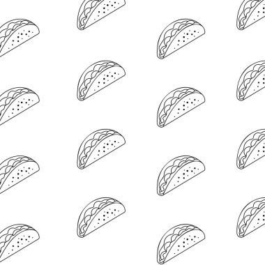 Tortilla 'da Meksika tacoları, ambalaj kağıdı, duvar kağıdı tasarımı, vektör arkaplan