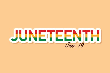 Juneteenth inscription with a date, June 19, Pan-African colors, green, yellow, red vector card