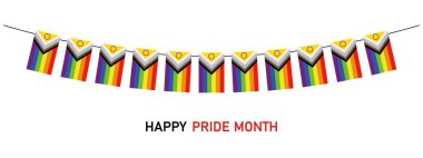 Güncellenmiş LGBTQ Onur Bayrağı kibrit kutusu, vektör illüstrasyonlu Mutlu Onur ayı kartı