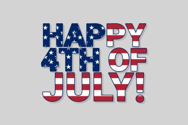 4 Temmuz 'da Amerikan bayrağı renginde Bağımsızlık Günü vektör kartı ile mutlu mektuplar.