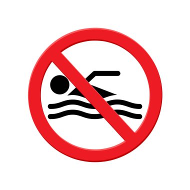 Yüzme işareti yok, yasak çember, kırmızı çizgili siyah yüzücü simgesi daire çizimi, yasaklı verboten