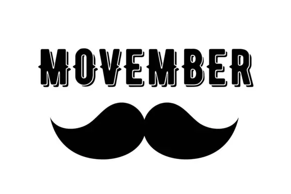 Movember poster, metin ve bıyıklı basit afiş, monokrom vektör illüstrasyonu