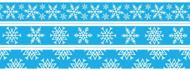 kar tanesi washi bandı, mavi arka plan sınır çizgisi üzerinde beyaz kar taneleri, yatay vektör dekoratif elementler
