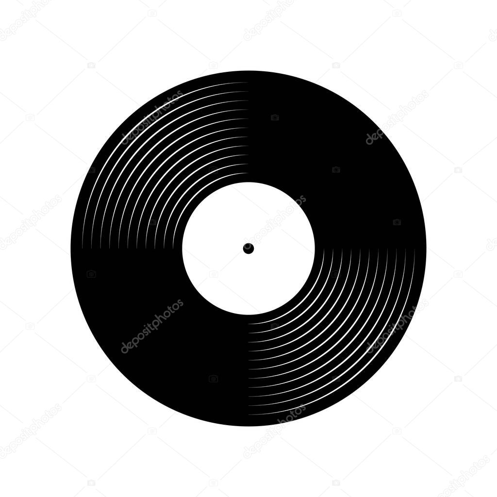 Vinyl record symbol, black and white plate disc, simple vector illustration