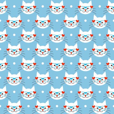 Sevimli kedi yavruları deseni, güneş gözlüklü kediler, sevgililer günü vektör arka planı
