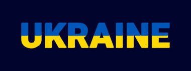 Ukrayna ulusal bayrak renklerinde UKRAINE kelimesi, basit vektör illüstrasyonu