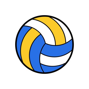 Voleybol ikonu, siyah çizgili mavi ve sarı tabela, spor sembolü, vektör illüstrasyonu
